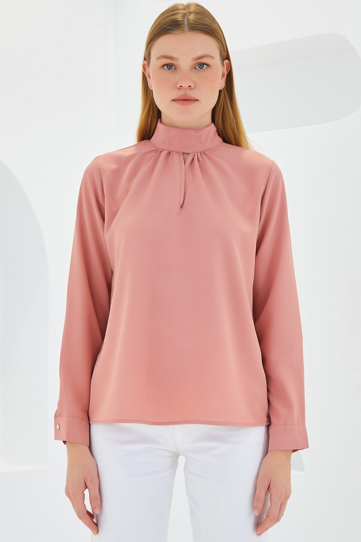 Pencere Detaylı Bluz - Gül Kurusu 0418
