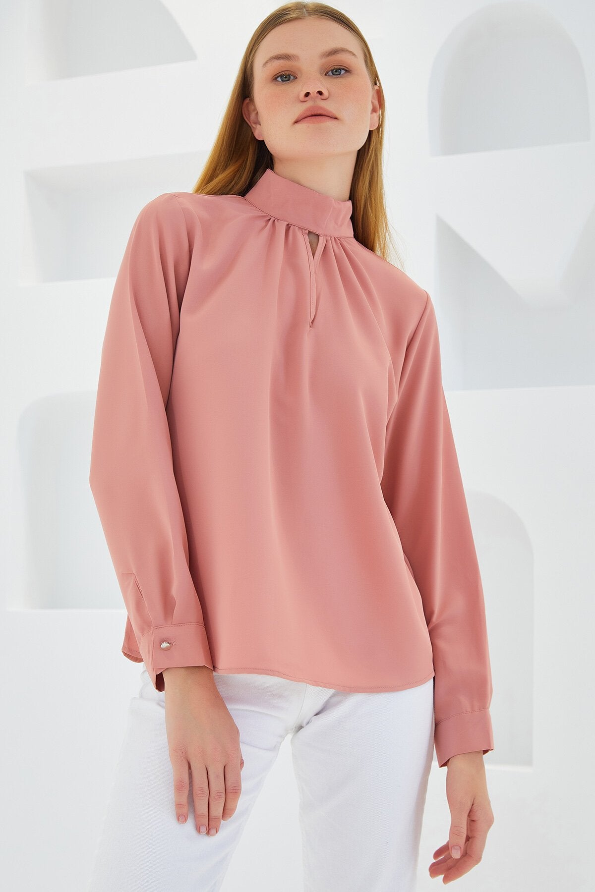 Pencere Detaylı Bluz - Gül Kurusu 0418