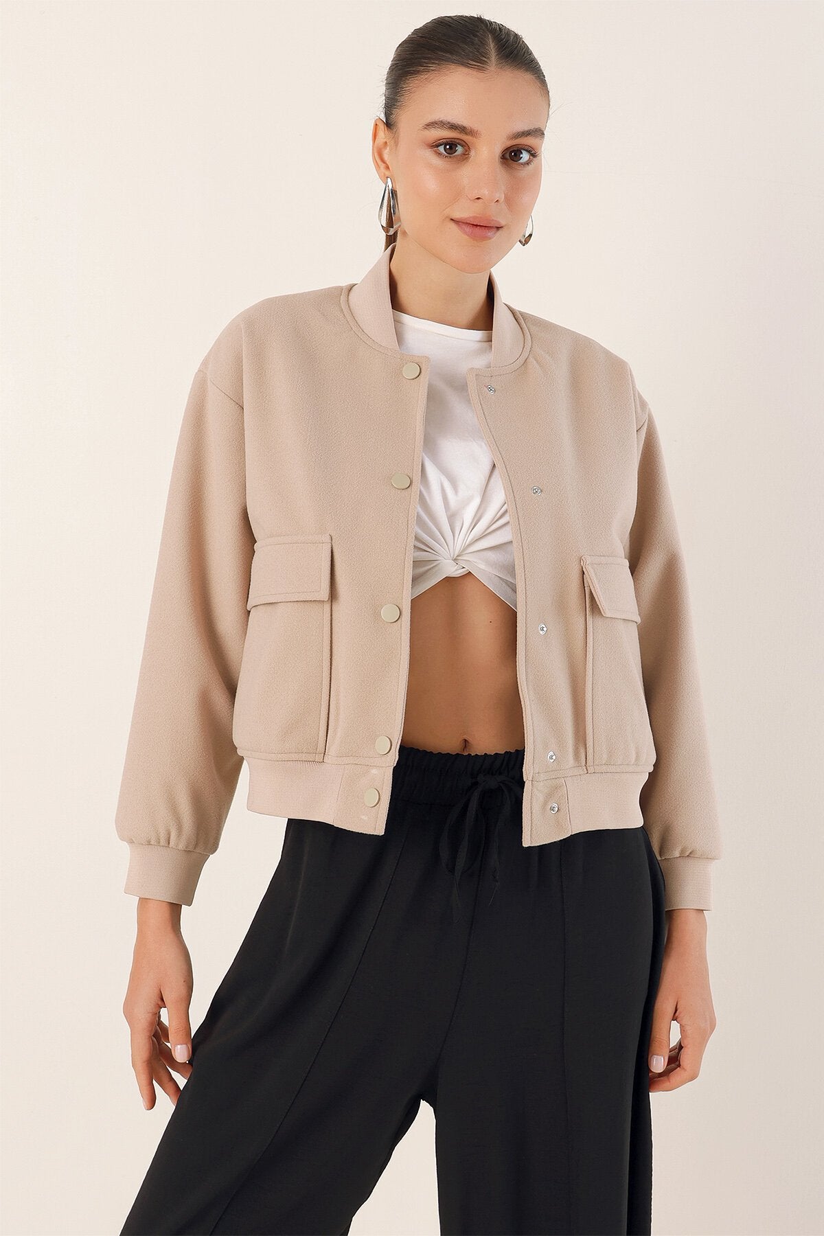 Merterium 0688 Çift Cepli Bomber Ceket - Bej
