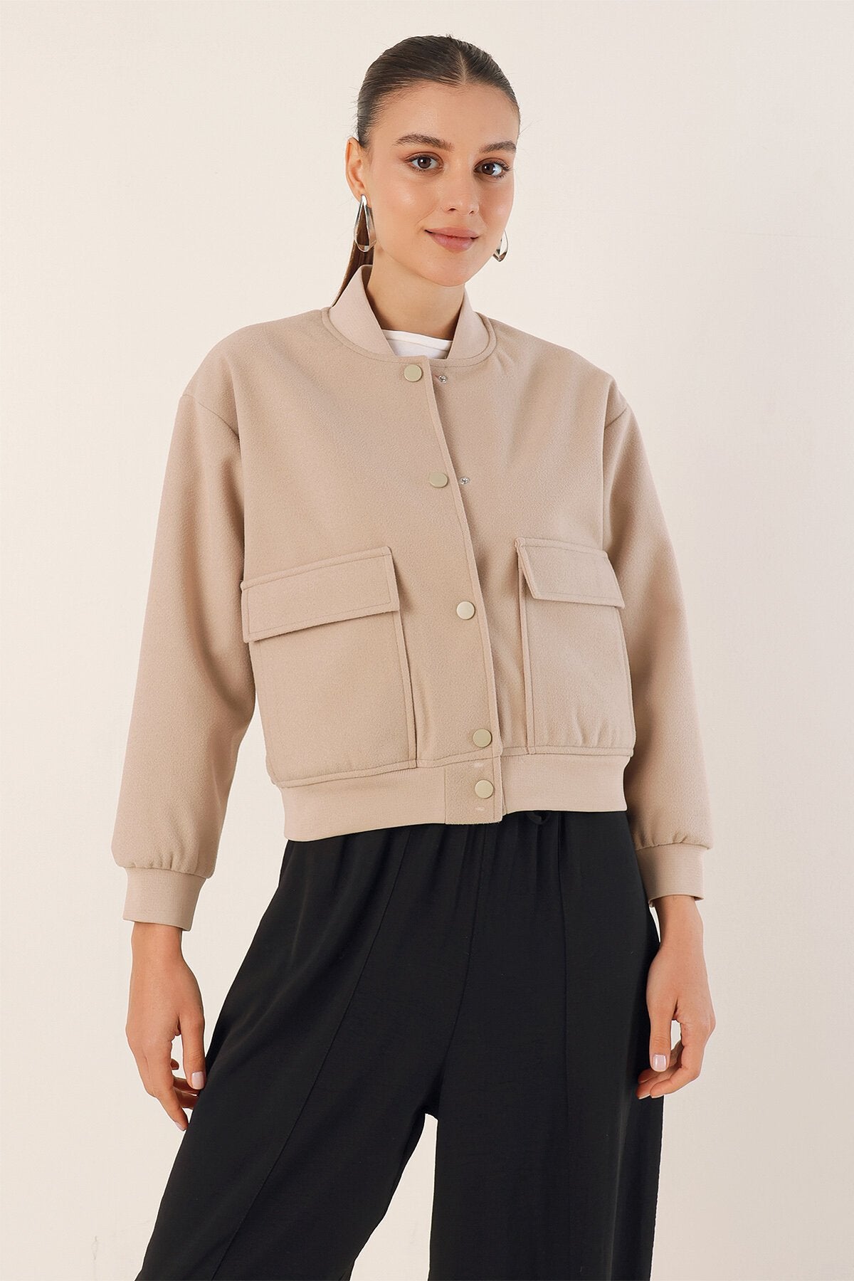 Merterium 0688 Çift Cepli Bomber Ceket - Bej