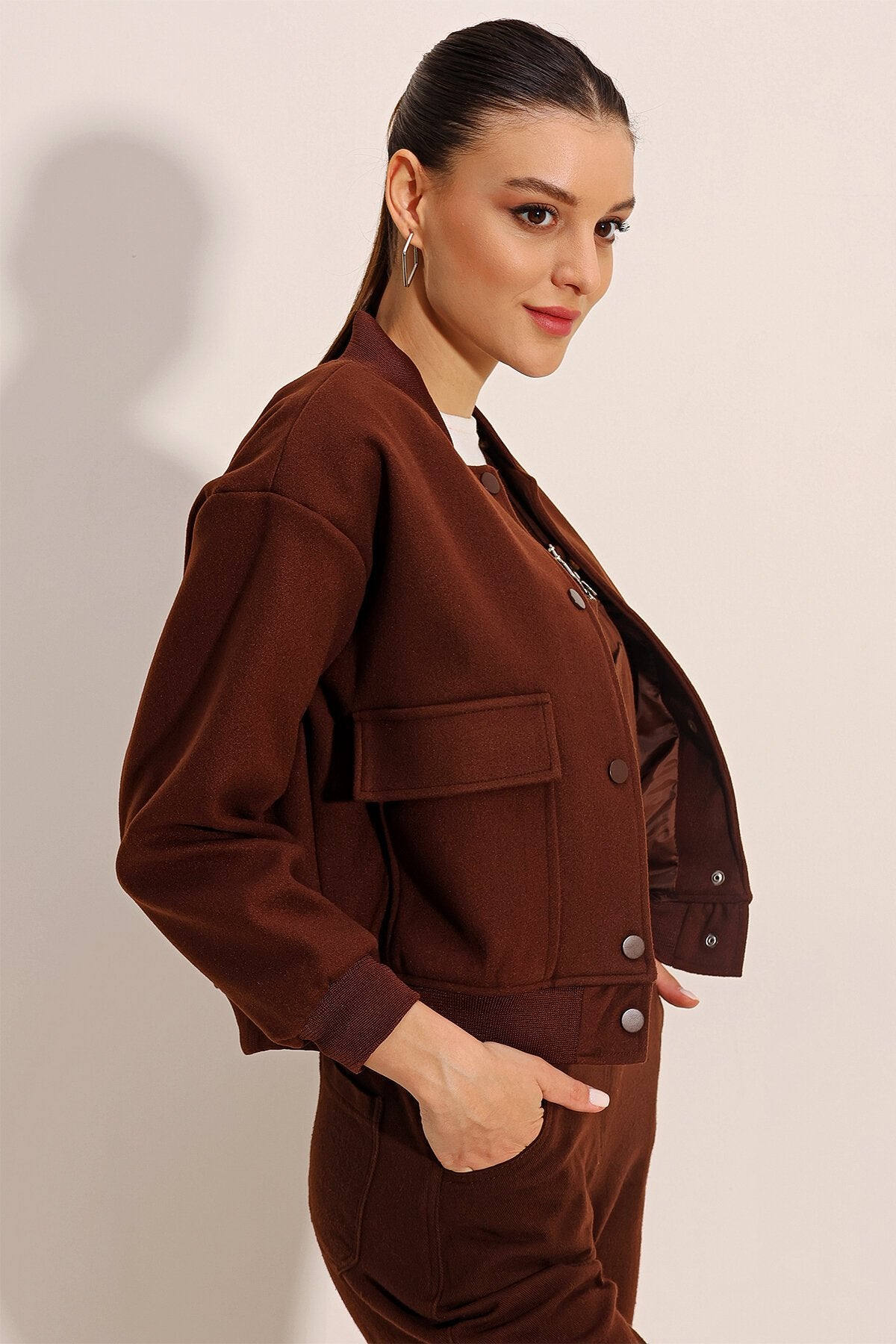 Merterium 0688 Çift Cepli Bomber Ceket - Kahverengi