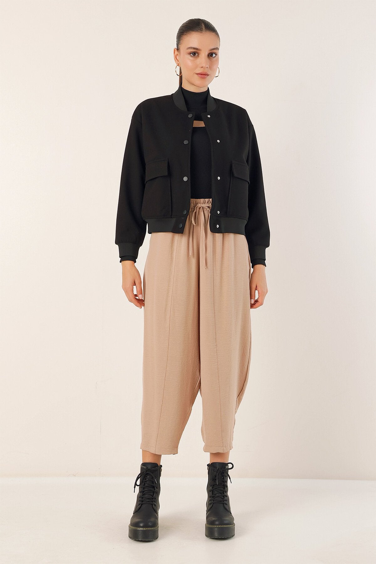 Merterium 0688 Çift Cepli Bomber Ceket - Siyah