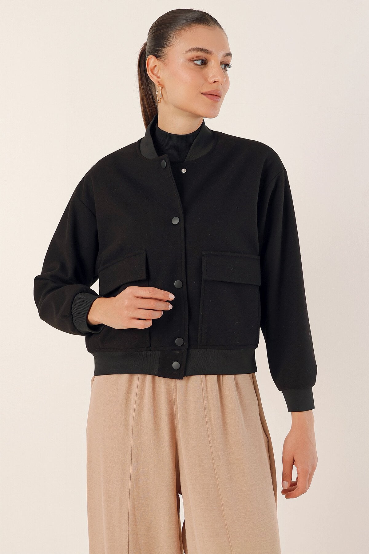 Merterium 0688 Çift Cepli Bomber Ceket - Siyah