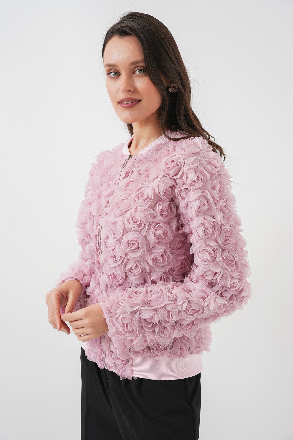 Merterium 0719 Güllü Ceket - Pembe