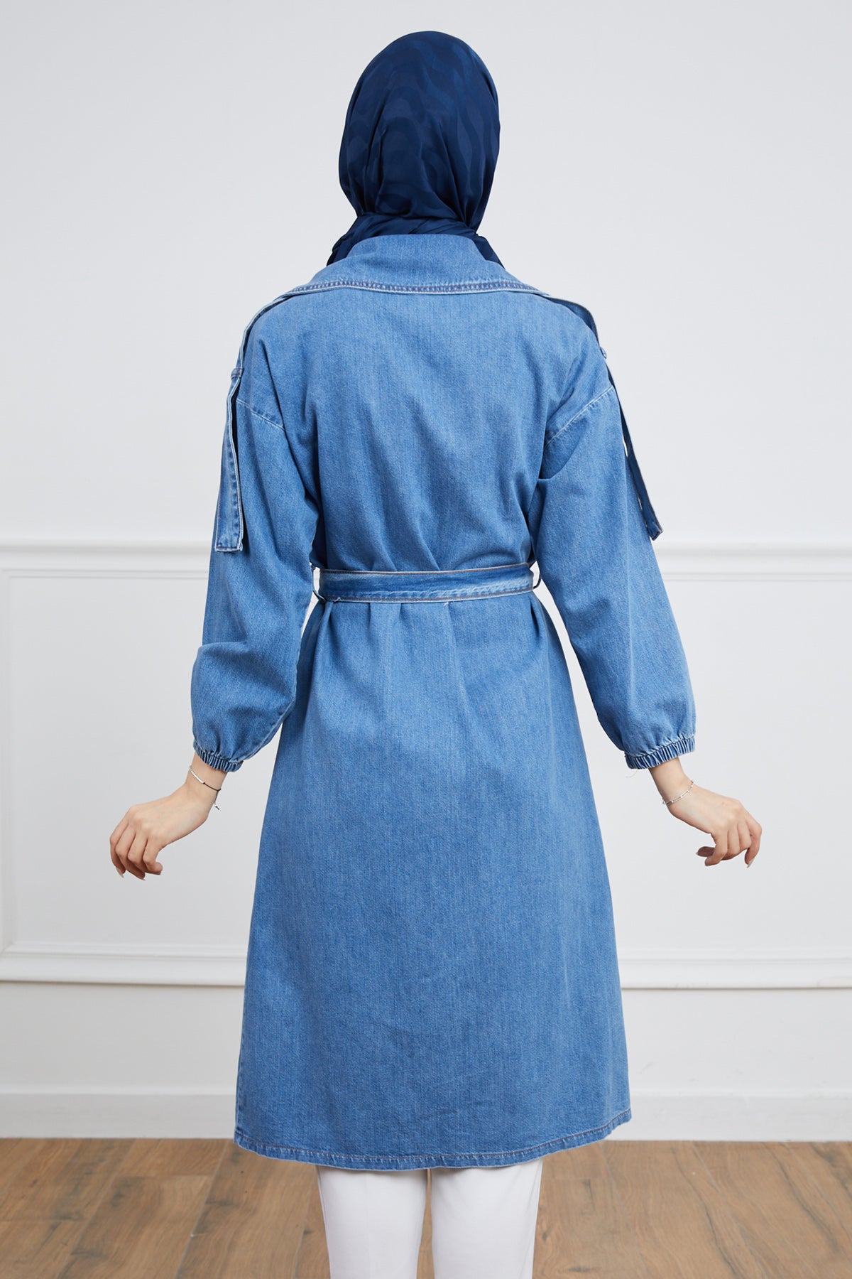 Taş Detaylı Trençkot Mavi