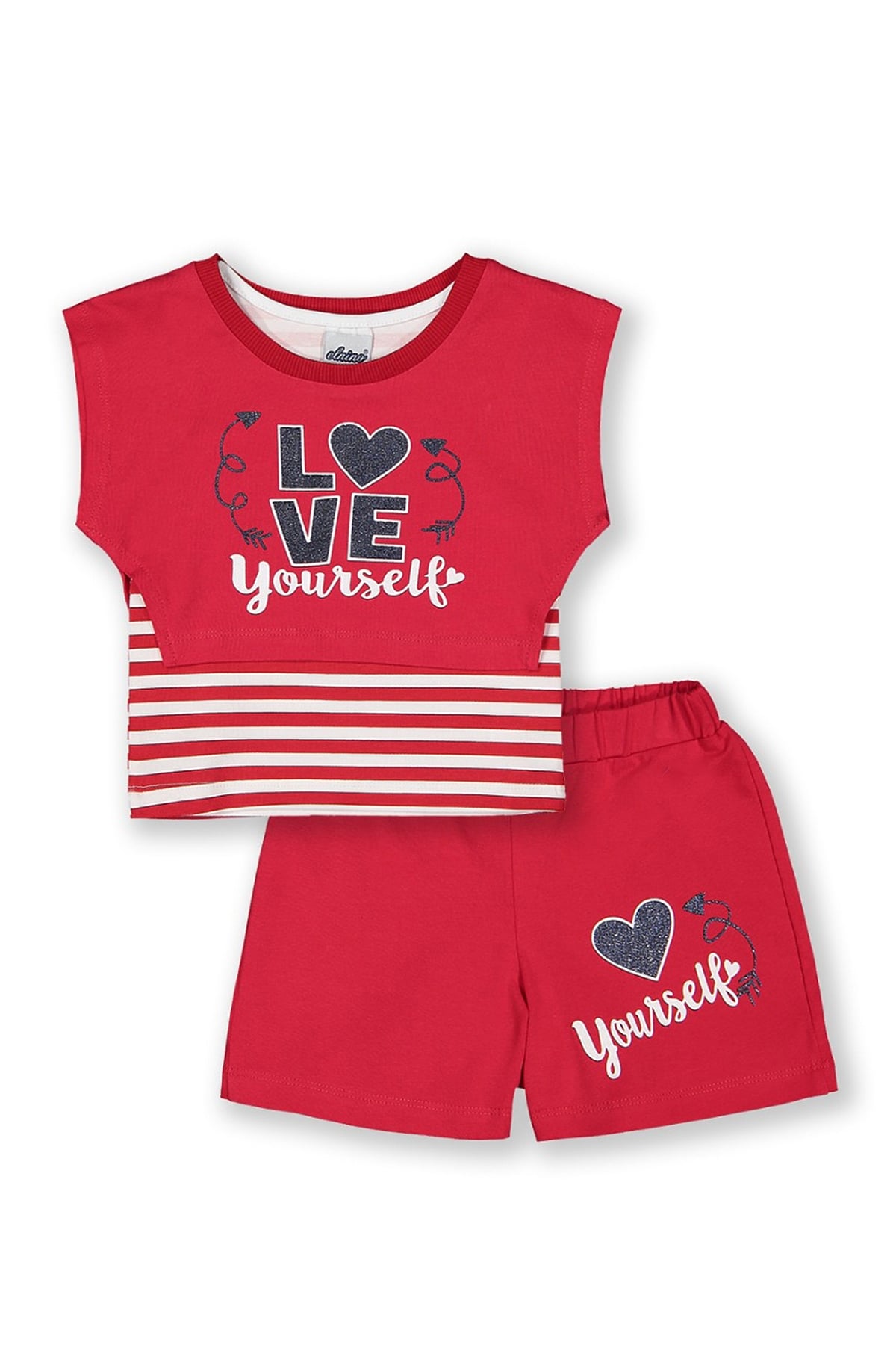 Kalp Baskılı Kız Çocuk Takım Kırmızı