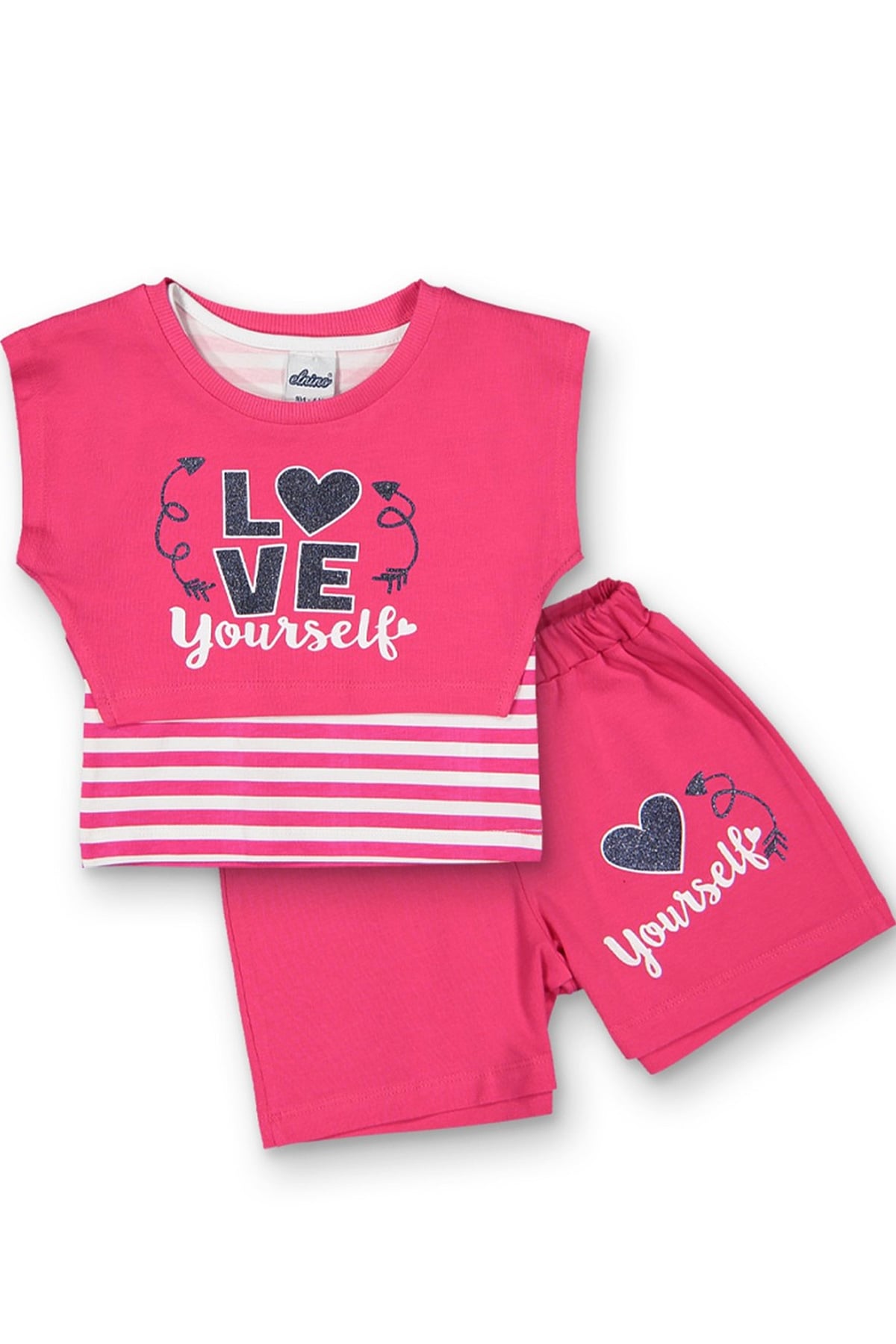 Kalp Baskılı Kız Çocuk Takım Pembe