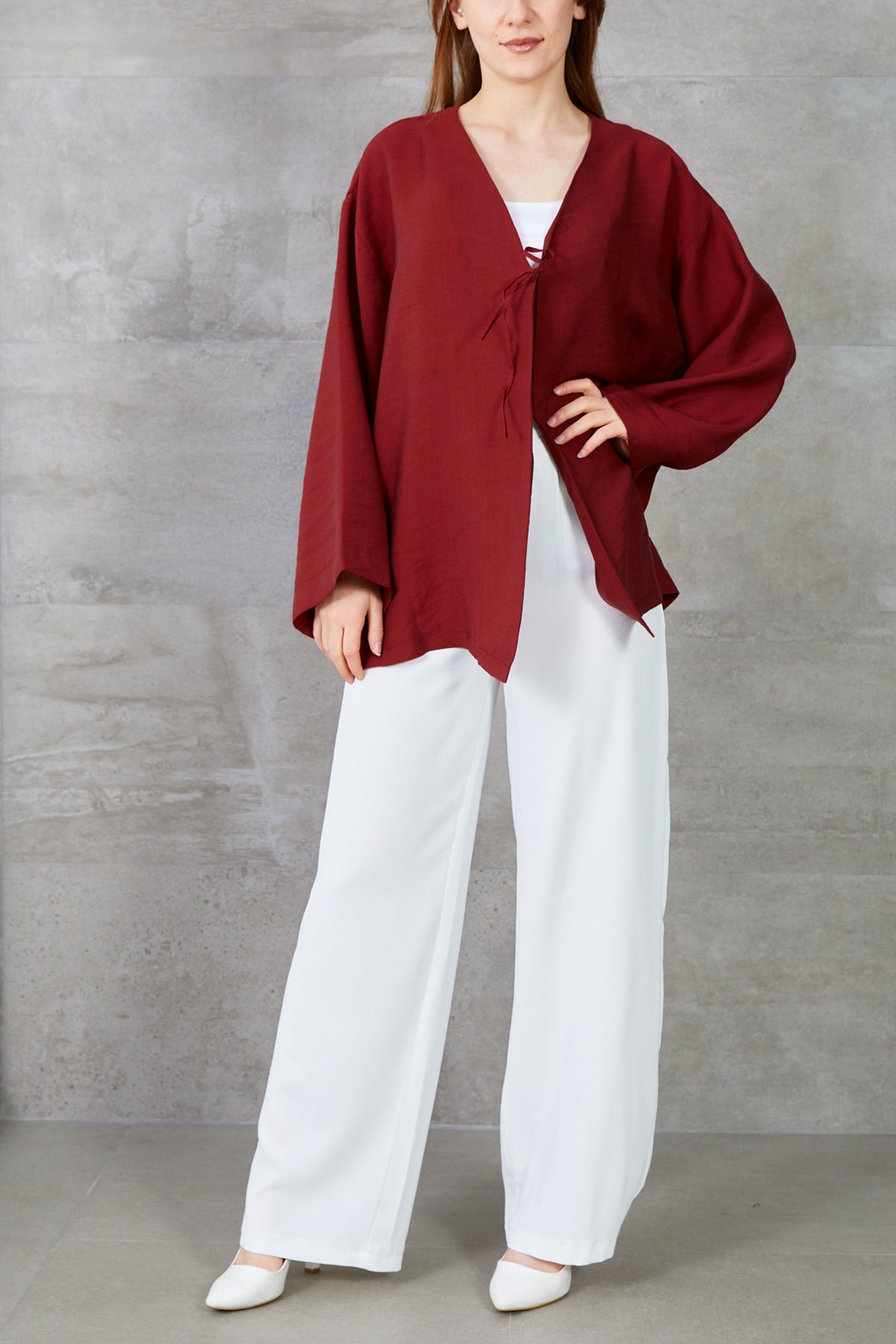 Önü Bağlamalı Kimono Bordo