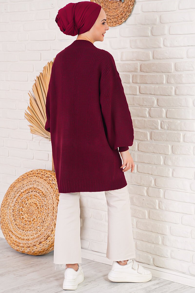 Merterium 15768 Tesettür Triko Hırka - Bordo