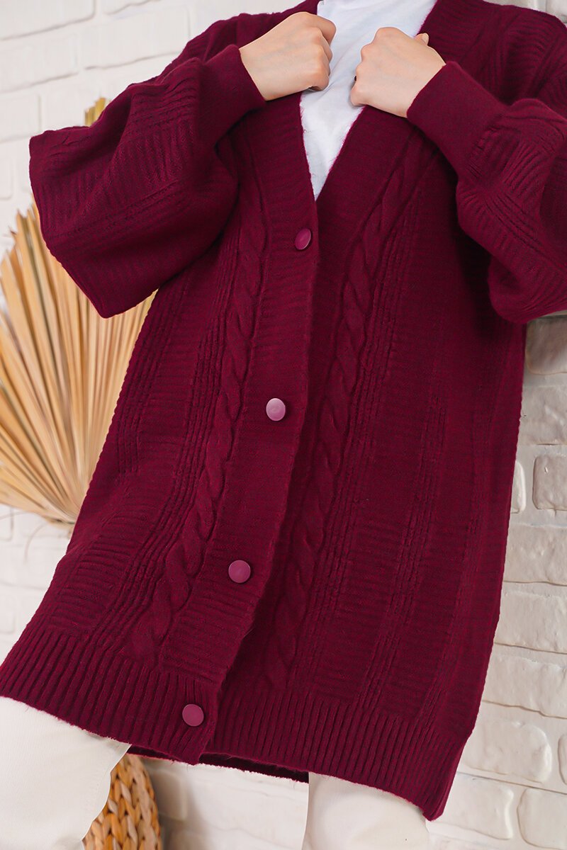Merterium 15768 Tesettür Triko Hırka - Bordo
