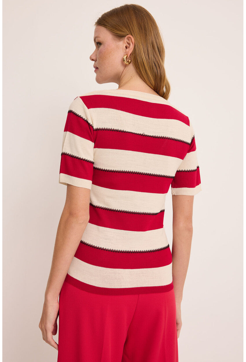 15869 Çizgili Kısa Kol Bluz
