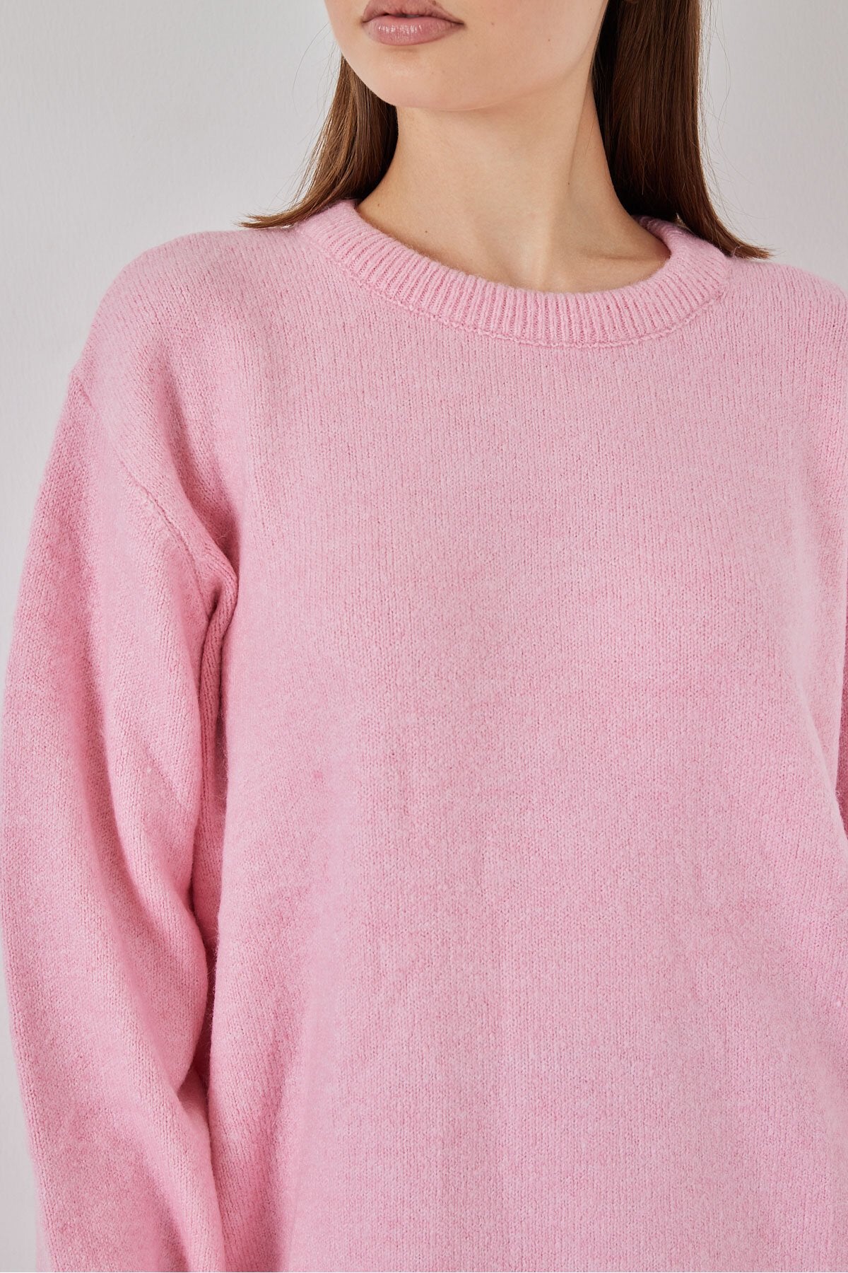 15895 Baklava Desenli Oversize Triko Kazak - A. Pembe