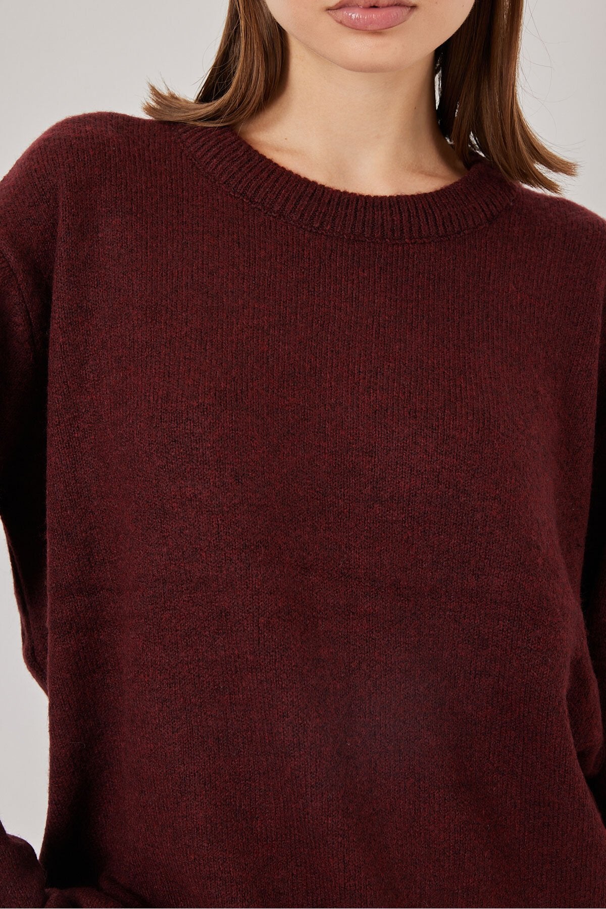 15895 Baklava Desenli Oversize Triko Kazak - D. Bordo