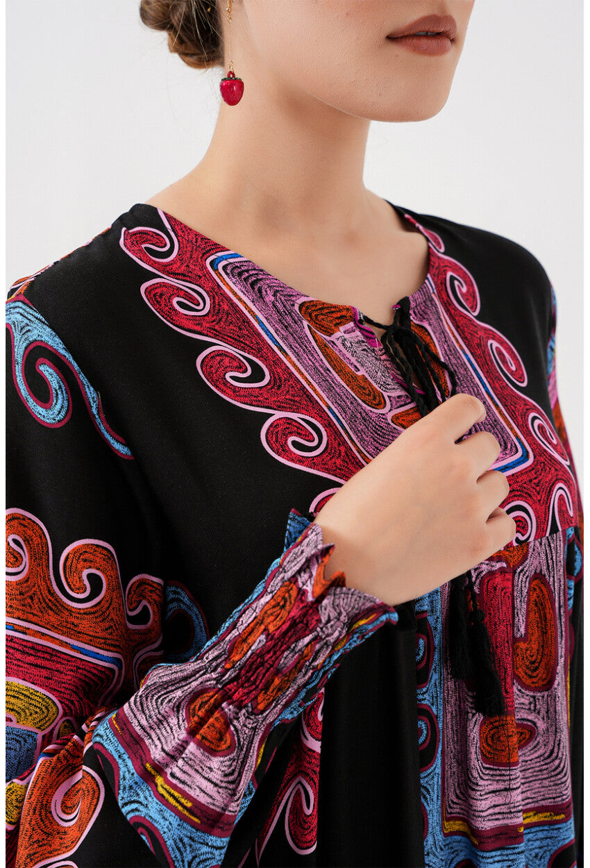 1947 Desenli Uzun Elbise