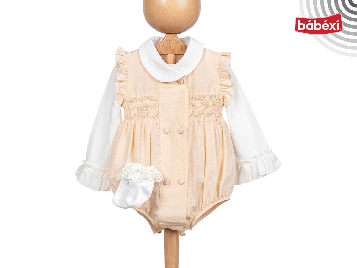 babexi Düğmeli Tulum Gömlek Çorap 3 Lü Takım 6 Ay,9 Ay,12 Ay,18 Ay Kız