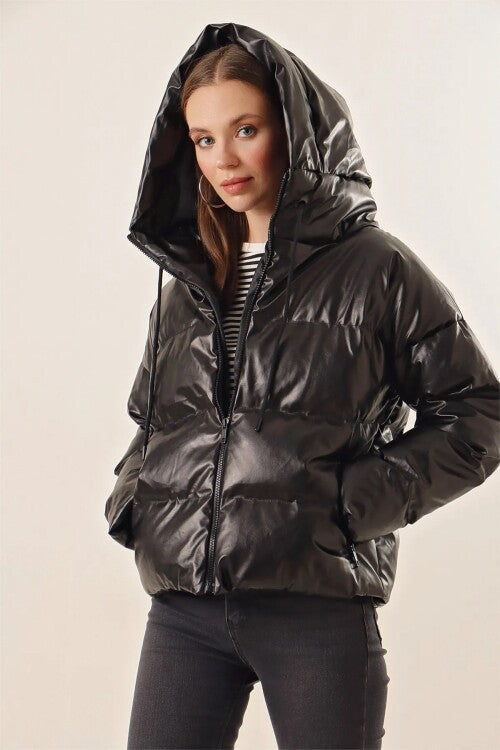 Oversize Deri Mont - Siyah 5114