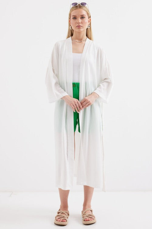 Yırtmaçlı Yazlık Kimono - Beyaz 5835