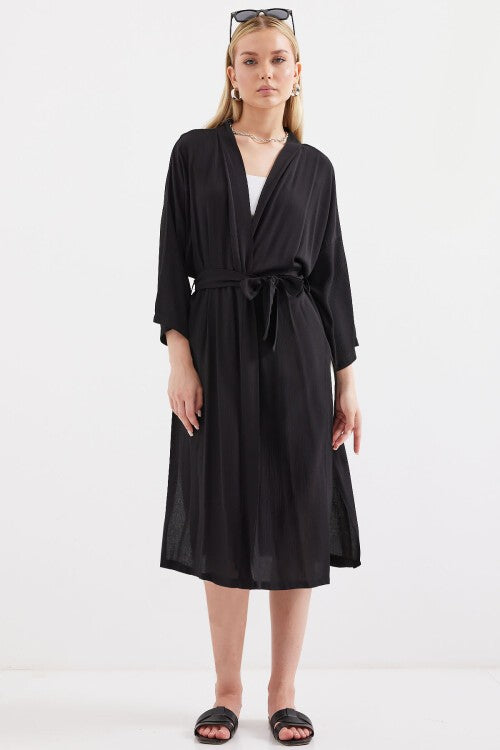 Yırtmaçlı Yazlık Kimono - Siyah 5835