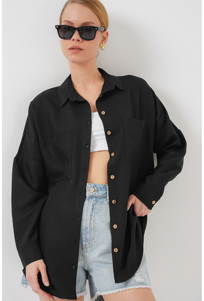 20126 Oversize Keten Gömlek