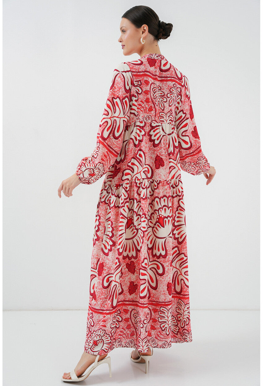 2423 Otantik Desenli Tesettür Elbise