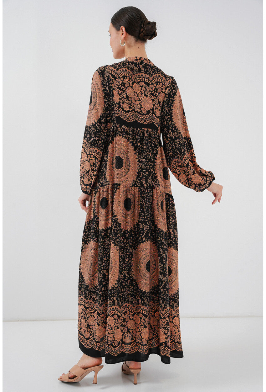 2423 Otantik Desenli Tesettür Elbise
