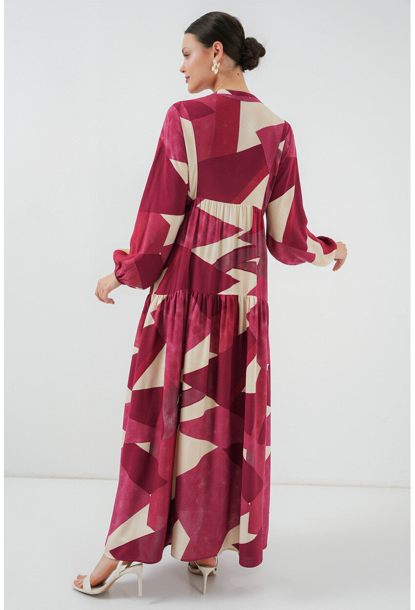 2423 Otantik Desenli Tesettür Elbise