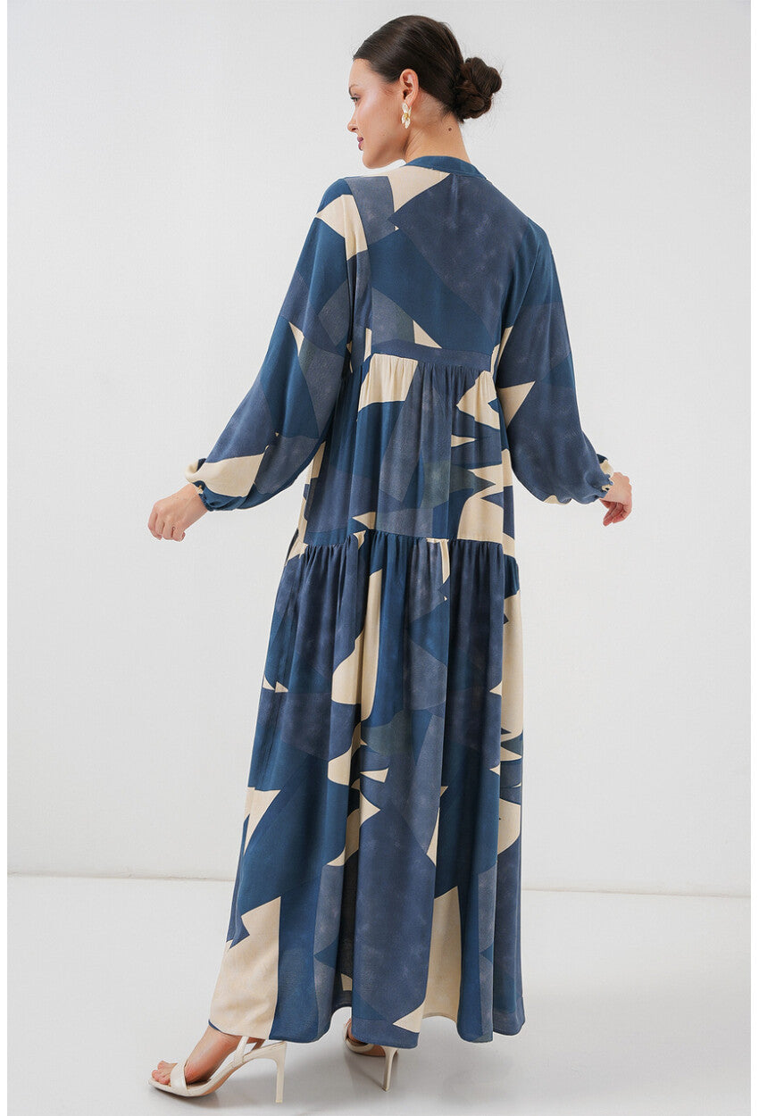 2423 Otantik Desenli Tesettür Elbise