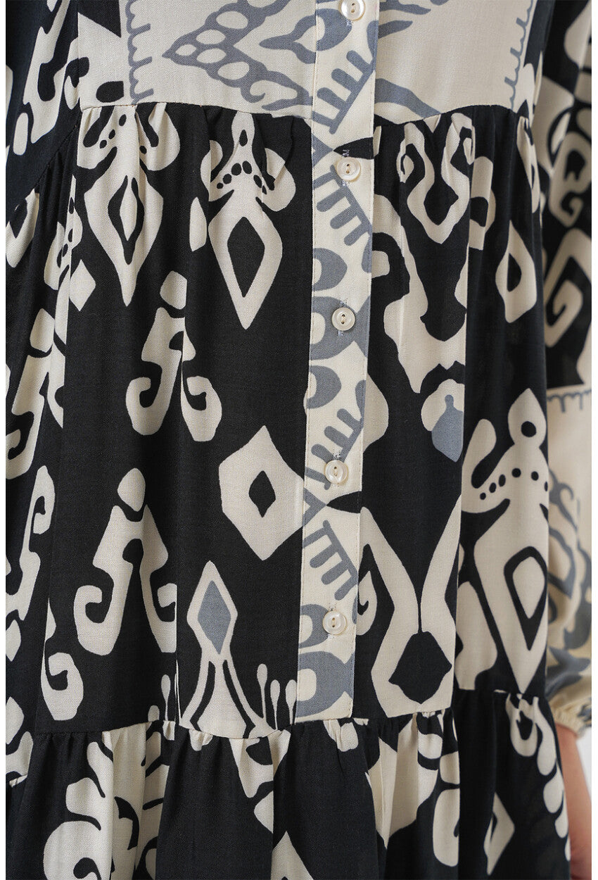 2423 Otantik Desenli Tesettür Elbise