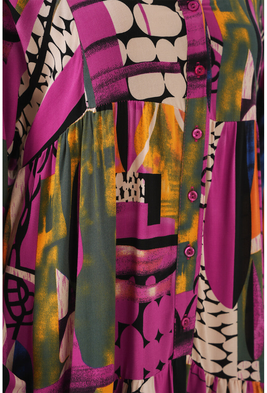 2423 Otantik Desenli Tesettür Elbise