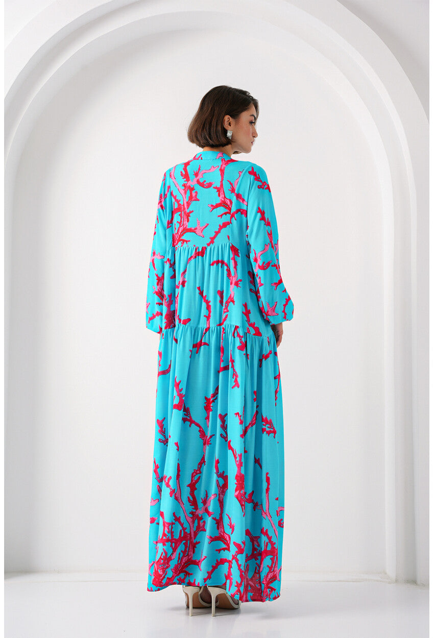 2423 Otantik Desenli Tesettür Elbise