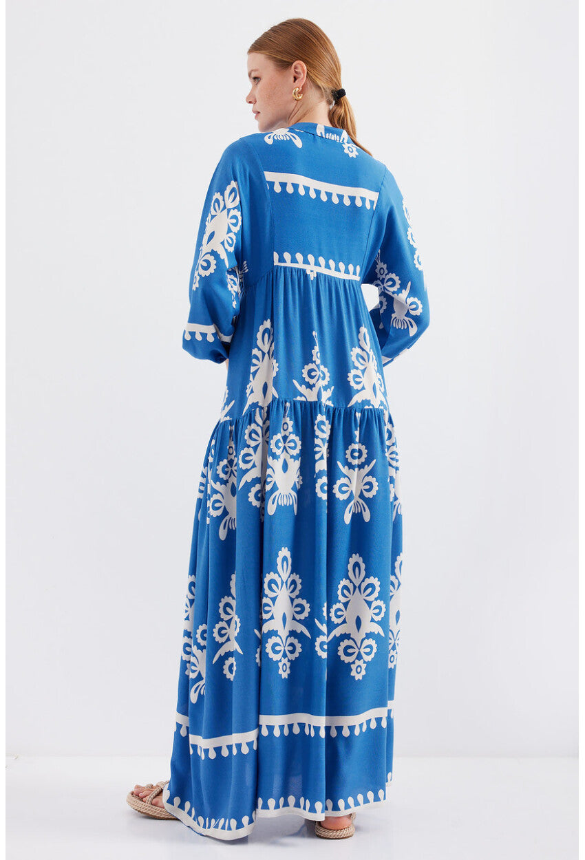 2423 Otantik Desenli Tesettür Elbise