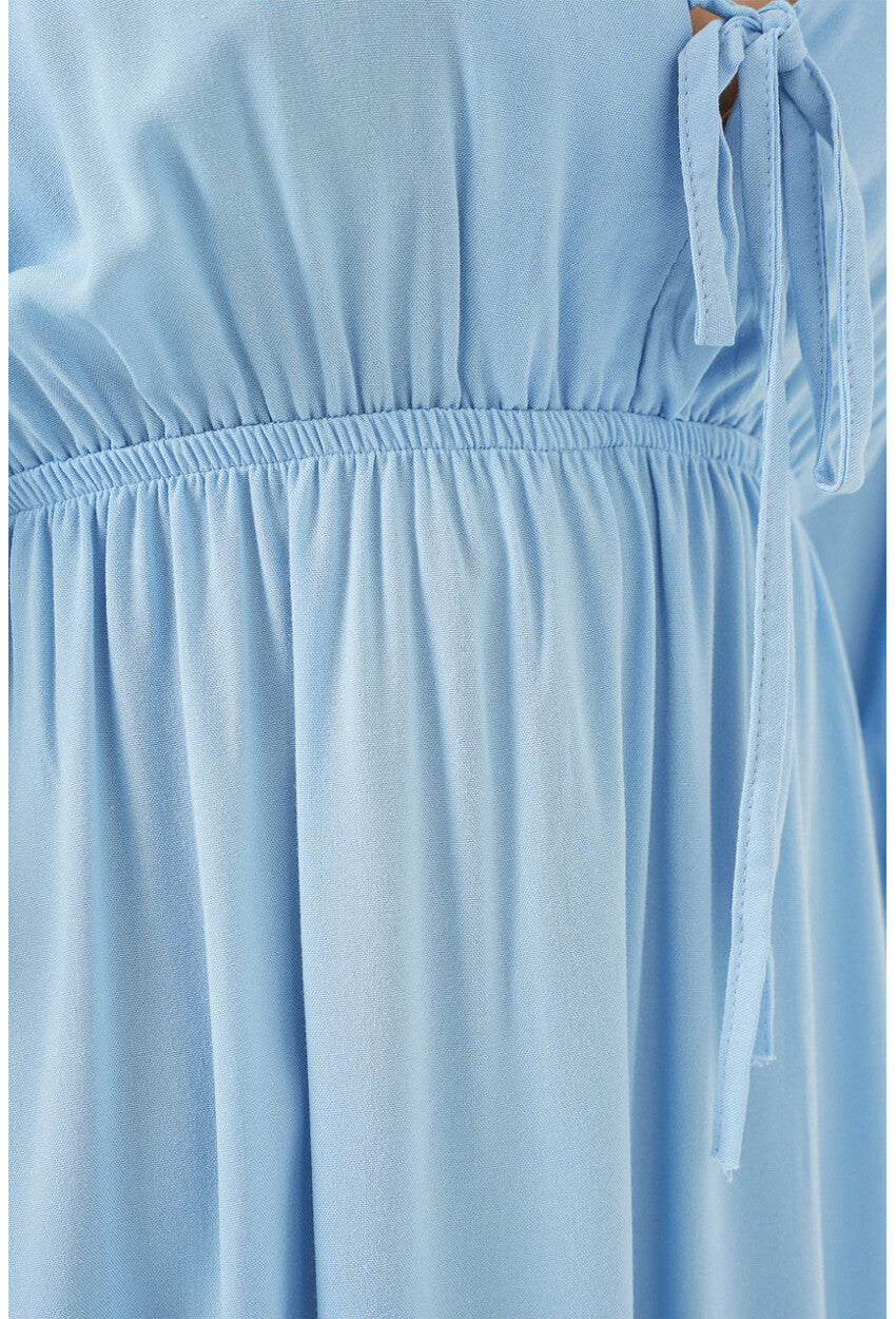 2570 Kadın Beli Büzgülü V Yaka Elbise