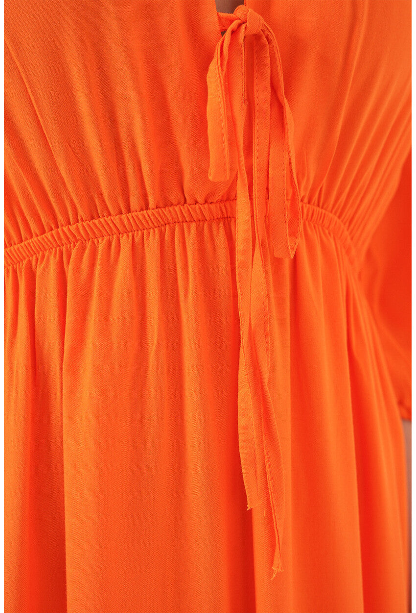 2570 Kadın Beli Büzgülü V Yaka Elbise