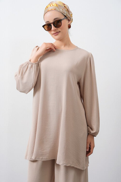 Kadın Ayrobin Tunik Pantolon Alt Üst Takım - Krem