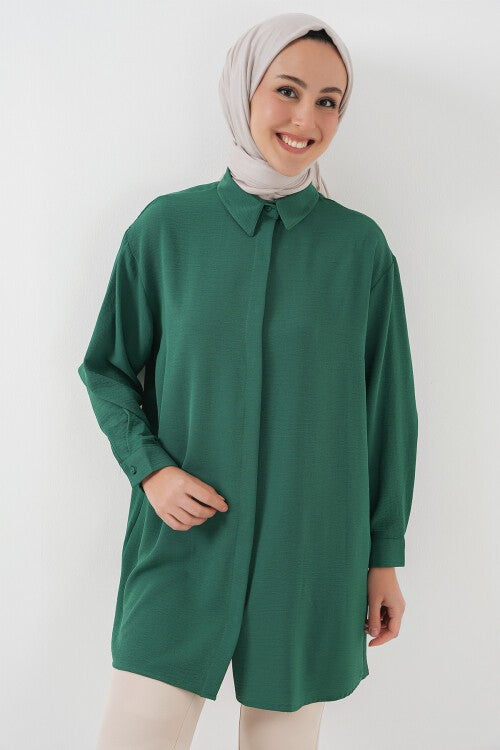 Ayollar Uzun Qo'ylak Tunika — Zumrud Yashil (Ayollar uzun ko'ylagi tunik 5945 - Zumrad yashil)