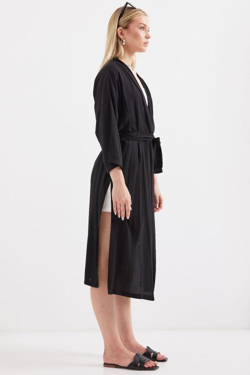 Yırtmaçlı Yazlık Kimono - Siyah 5835