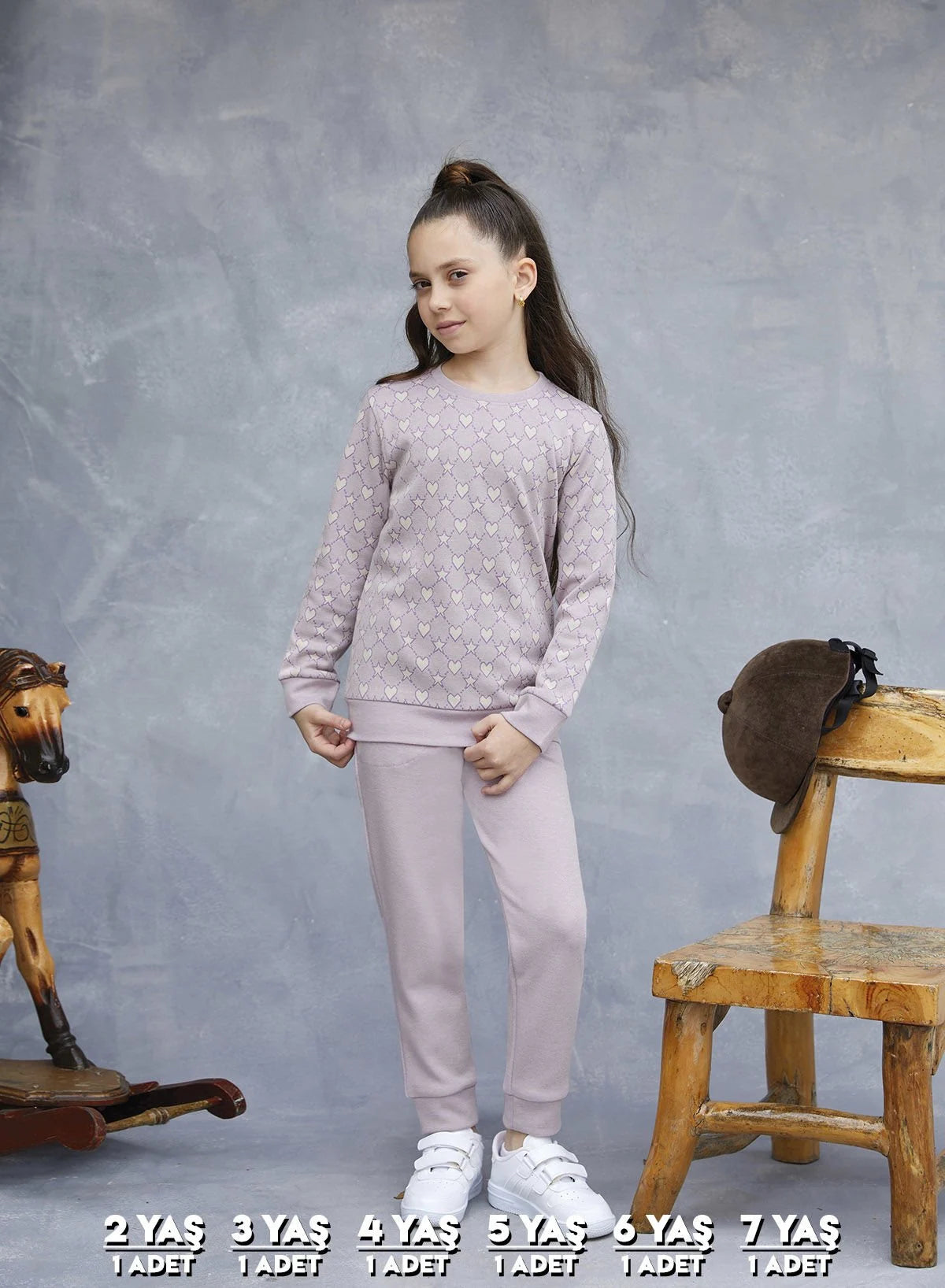Elsima 3183 qizlar uchun uzun yengli pijama to'plami