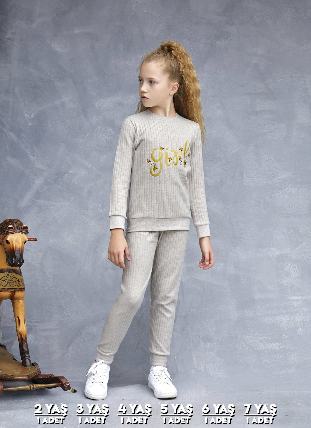 Elsima 3187 qizlar uchun uzun yengli pijama to'plami