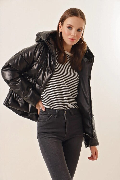 Oversize Deri Mont - Siyah 5114