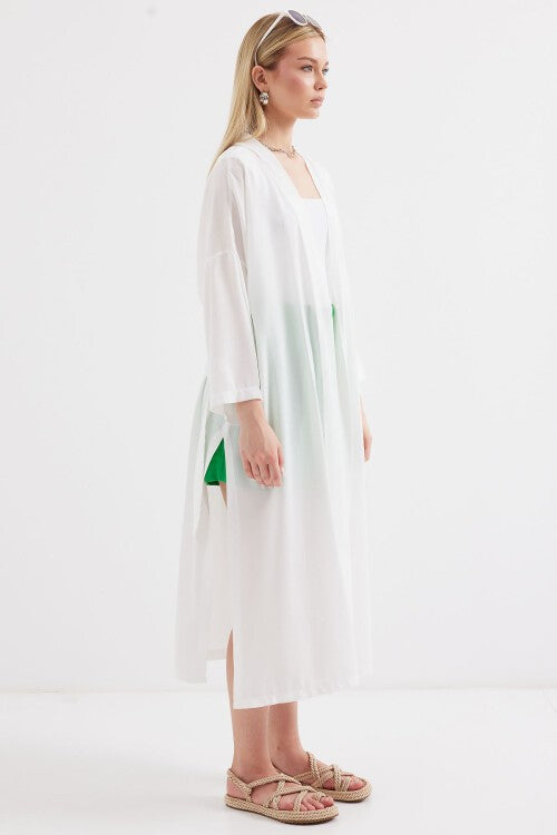 Yırtmaçlı Yazlık Kimono - Beyaz 5835