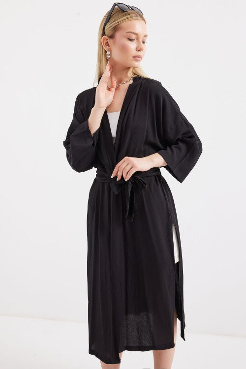 Yırtmaçlı Yazlık Kimono - Siyah 5835