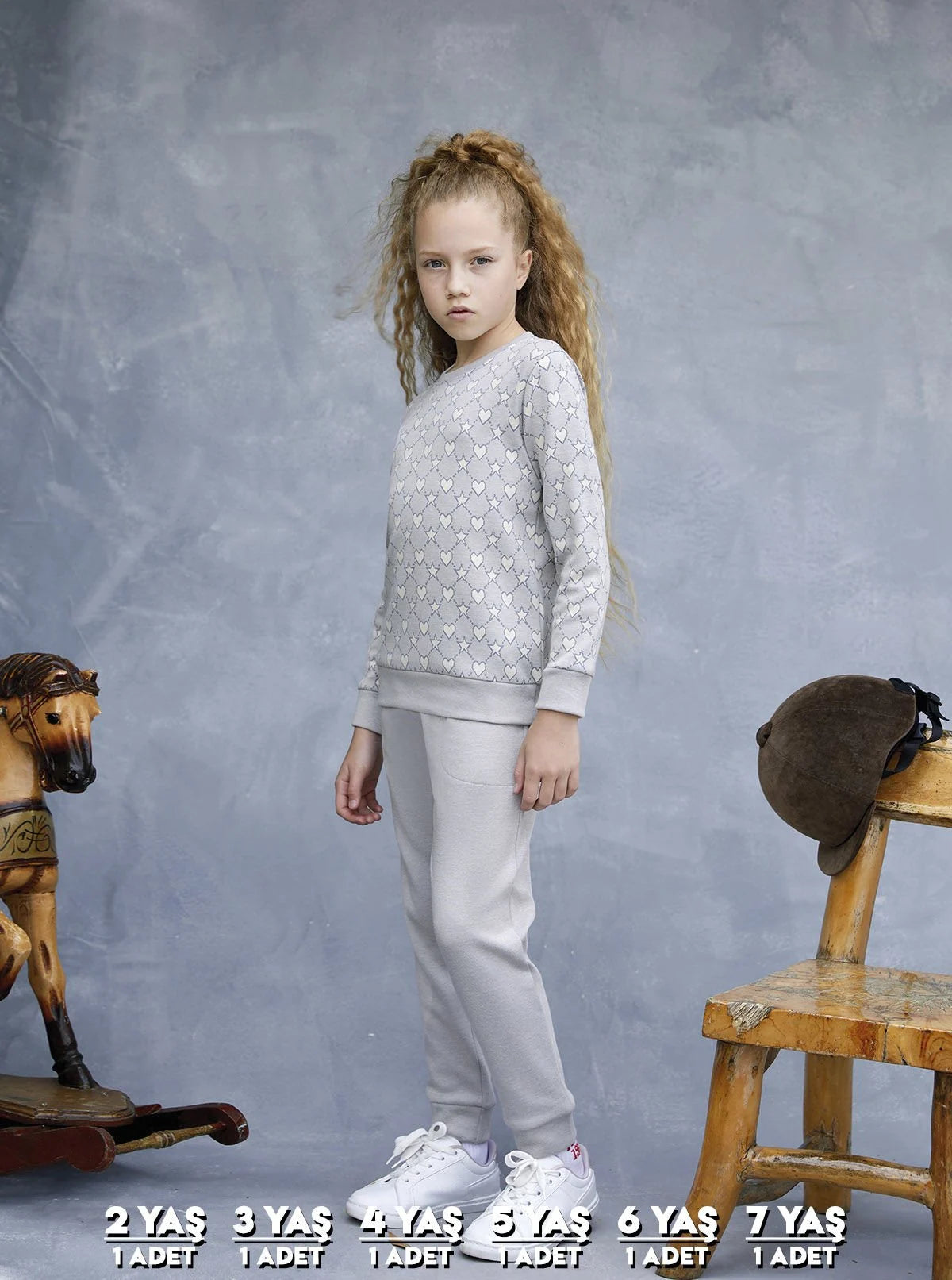 Elsima 3183 qizlar uchun uzun yengli pijama to'plami