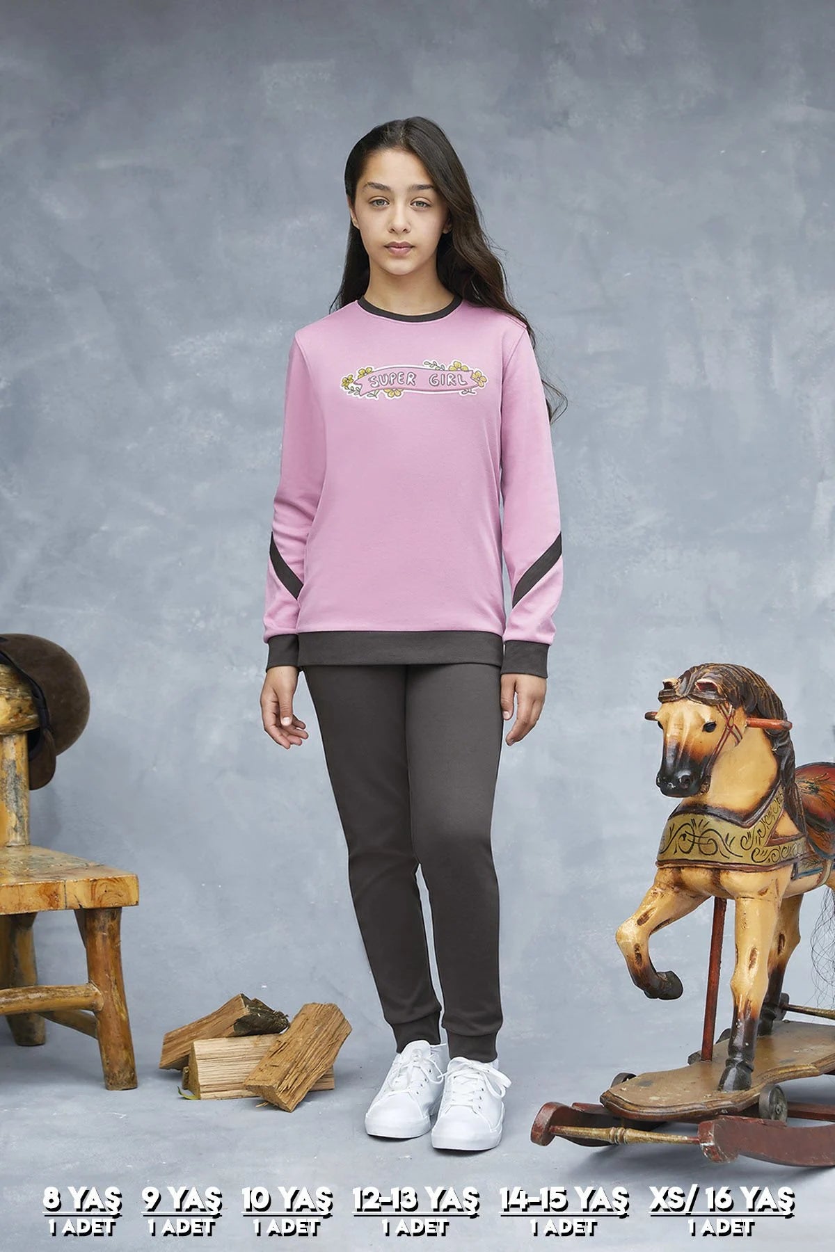 Elsima 3193 Qizlar uchun uzun yengli pijama to'plami