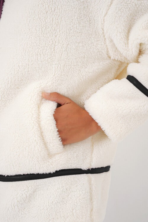 Astarlı Peluş Ceket - Ekru 5173