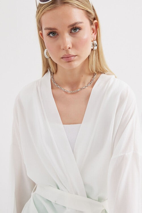 Yırtmaçlı Yazlık Kimono - Beyaz 5835