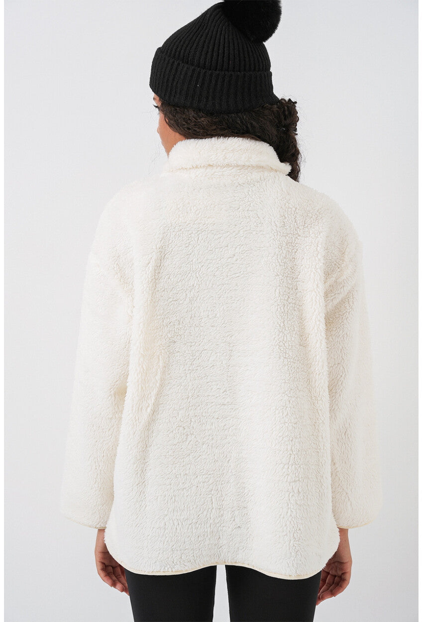 55446 Fermuarlı Oversize Peluş Ceket Mont