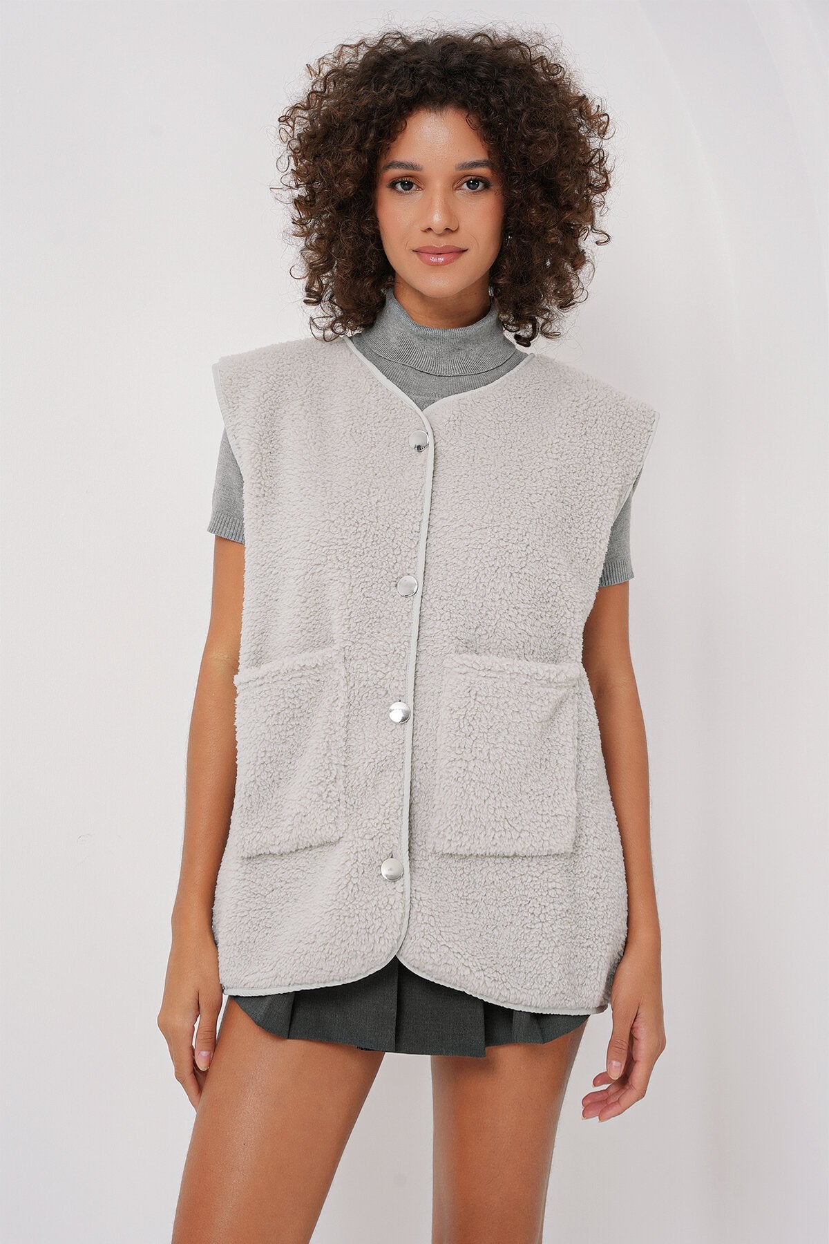 Cepli Peluş Yelek - Gri 6803