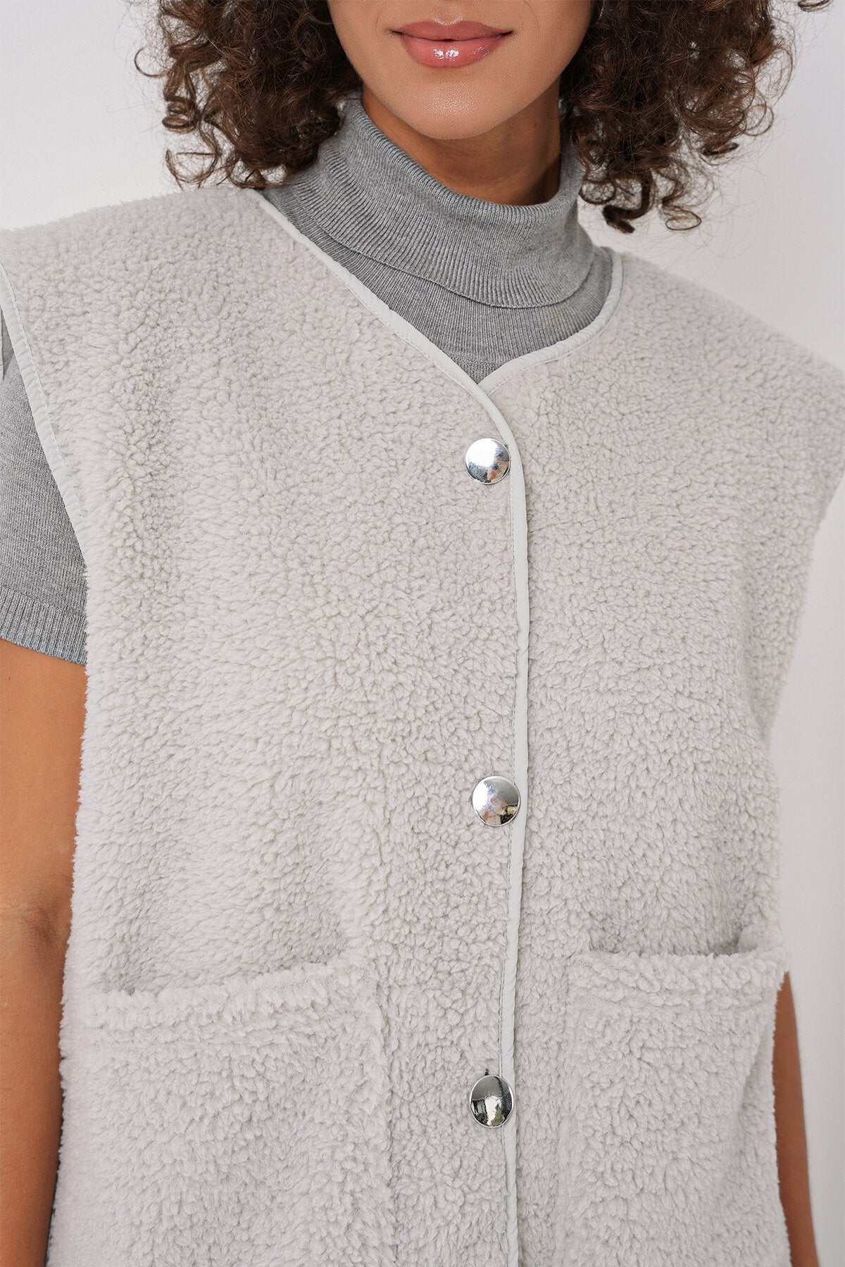 Cepli Peluş Yelek - Gri 6803