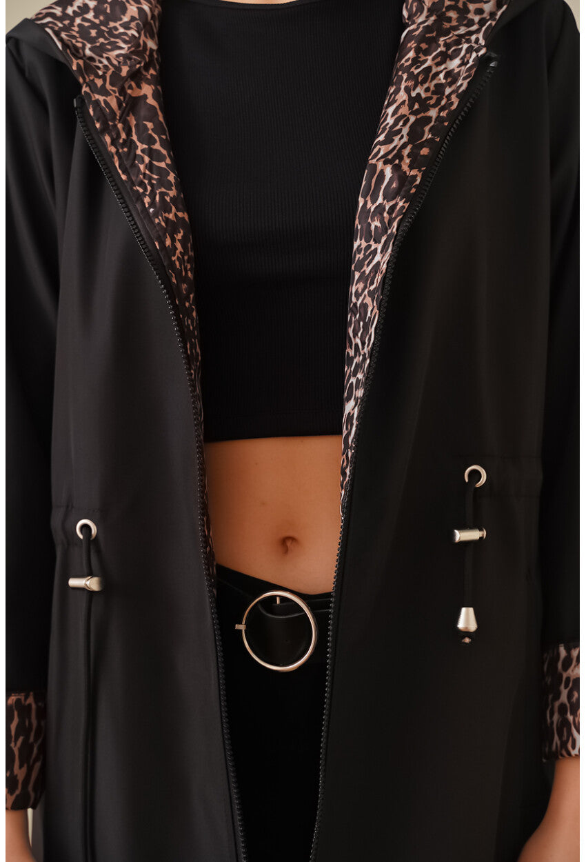 9091 Beli Büzgülü Kapşonlu Trençkot