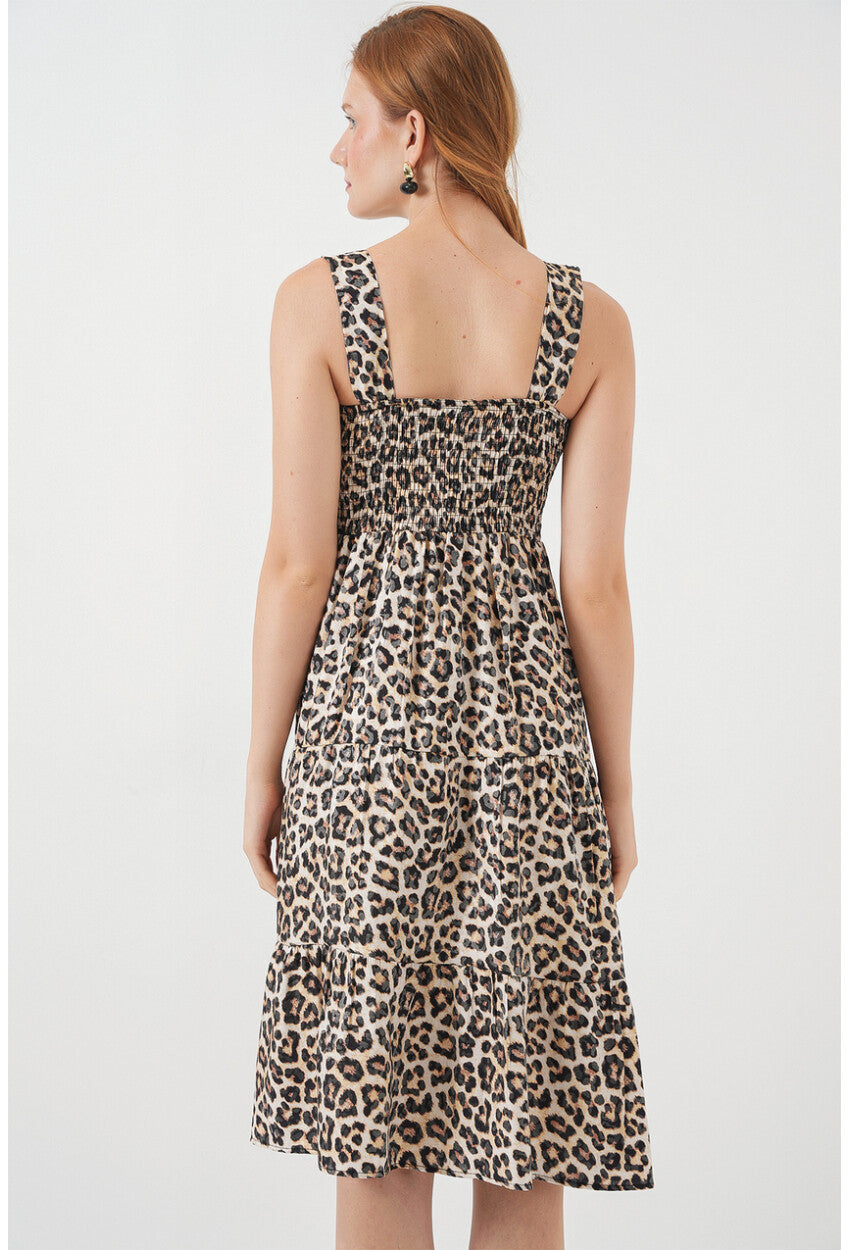 Kadın Desenli Askılı Midi Elbise 2577